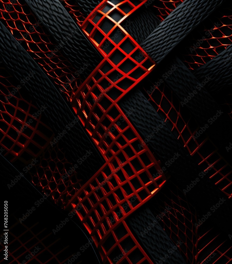 Poster a close up of a red and black pattern on some tires. generative ai.