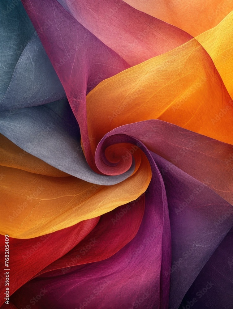 Poster a close up of a colorful fabric with swirls and folds. generative ai.