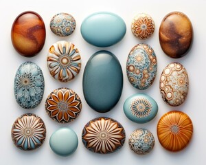 A group of rocks with different designs and colors. Generative AI.