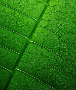 A close up of a green leaf with many veins. Generative AI.