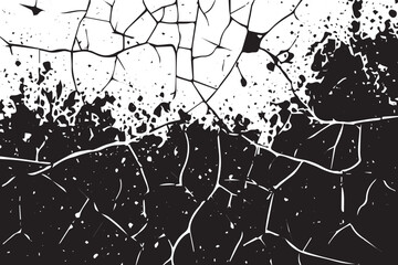 Monochrome Grunge: Abstract Vector Pattern of Cracks, Dust, and Chipping on Black Background