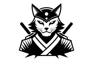 Fototapeta premium samurai cat logo isolated white background 