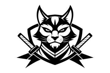 Fototapeta premium samurai cat logo isolated white background 