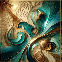 abstract fractal background, jade and gold texture, flower pattern design, Wall Art for Home Decor,...