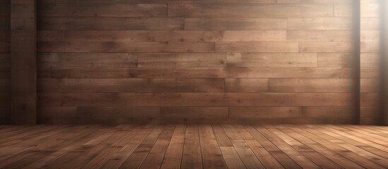 The room features a wooden floor and a brick wall, combining natural elements to create a warm and rustic ambiance. The contrast between the sturdy brick and the warm wood provides a cozy and inviting - obrazy, fototapety, plakaty