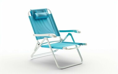 Adjustable Beach Chair with Umbrella Isolated on White Background.