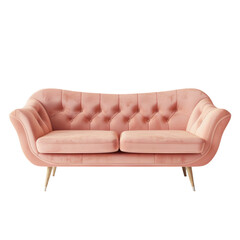 Stylized modern sofa with soft pink upholstery on transparent background