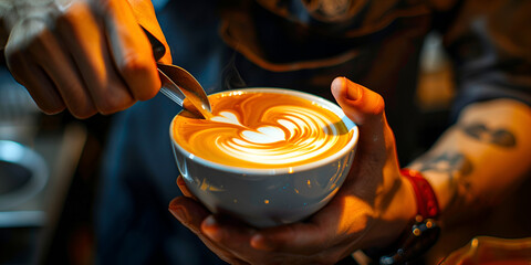 Art of Coffee: Barista Pouring Steamed Milk into Espresso