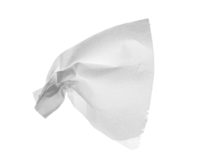 Crumpled and torn folded paper towel, disposable isolated on white, clipping path	