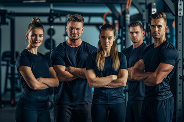 Photography of Germany gym trainers, professional team of workers. - obrazy, fototapety, plakaty