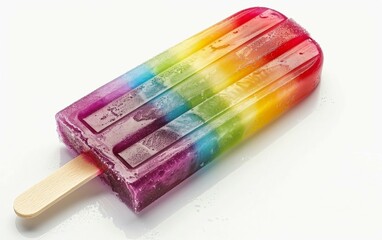 Rainbow Popsicle with Multiple Flavors Isolated on White Background.