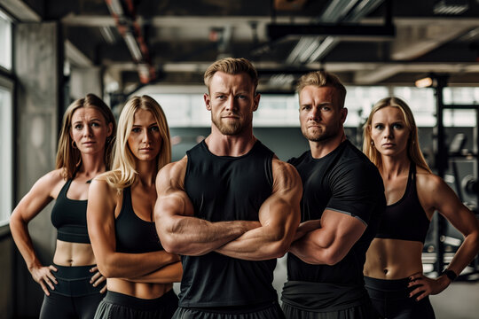Photography of Nordic gym trainers, professional team of workers.