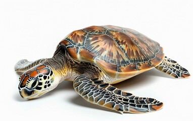 Fototapeta premium Majestic Sea Turtle with Shell and Flippers Isolated on White Background.