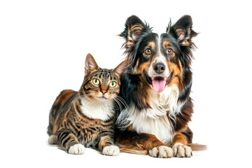 Joyful Dog and Cat Duo on White Background