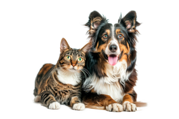 Joyful Dog and Cat Duo on White Background