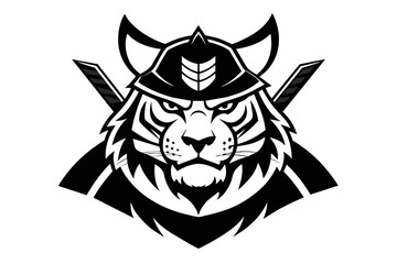 samurai tiger logo isolated white background 