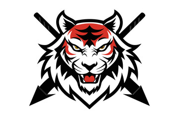 samurai tiger logo isolated white background 