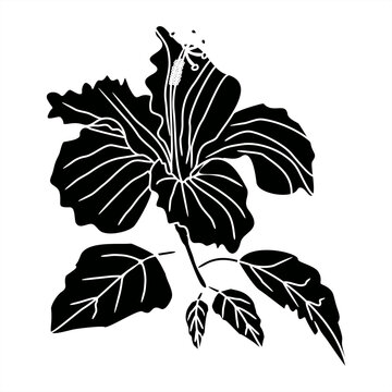 mosaic silhouette illustration of a sprig of hibiscus for icon or logo