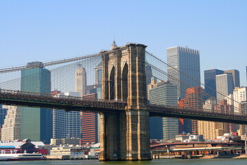Brooklyn Bridge in New York City, NY. The Brooklyn Bridge is one of the oldest bridges in the United States.