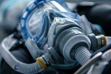 Fototapeta na wymiar A detailed image of an oxygen mask, emphasizing the soft, cushioned edge that ensures patient comfort.