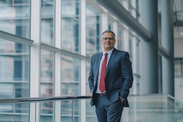 Fototapeta premium mature executive businessman standing in the modern office building, confident mid adult professional