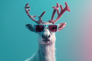 reindeer, sunglasses, fun, isolated, blue background, 