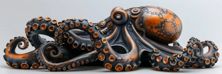 Deurstickers detailed steampunk octopus sculpture crafted, Weird animal mollusks aquatic animals sealife sea life © a
