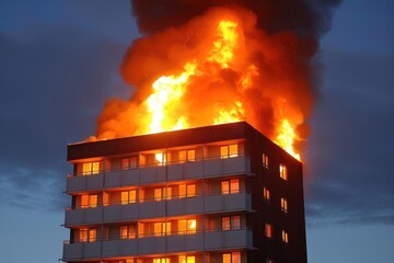 A building on fire, billowing thick smoke into the sky