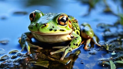Ultra-realistic forest landscape, frog, trees