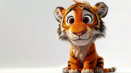 Fototapeta premium Cute baby tiger cartoon animal character style on a white background.