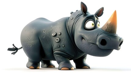 Cute baby rhino cartoon animal character style on a white background.