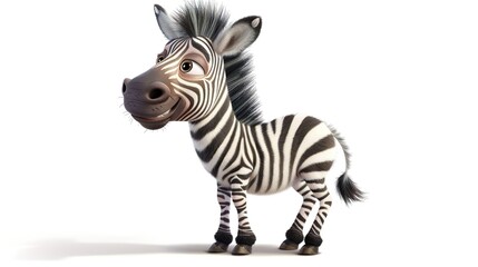 Side view Cute baby zebra cartoon animal character style on a white background.