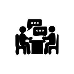 Hand Drawn flat icon for men couple sitting on a table talking about business