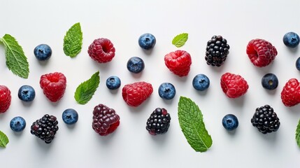 Assorted berries with mint on white