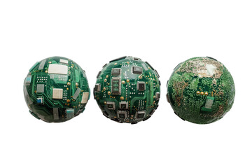 The globe depicted as a computer board, isolated on a transparent background, Generative AI