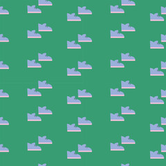 1-набор из 1 иллPattern with blue sneakers on a green background. Perfect for fabric, wallpaper, wrapping paper, scrapbooking projects.