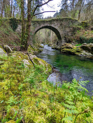 Fototapeta na wymiar Polea roman and bridge, Villayon municipality, Asturias, Spain