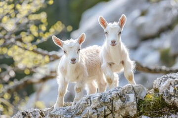 Little funny baby goats in the wild