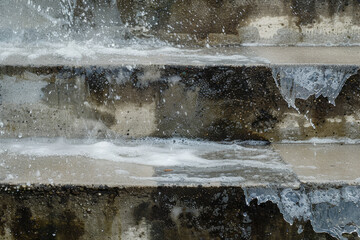 An abstract image of a water leak, with the water flowing down a series of steps.