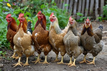 Fototapeta premium A group of chickens standing next to each other