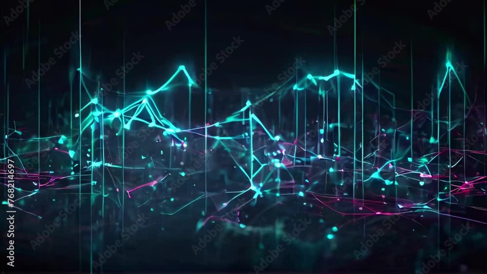 Poster abstract network connections on dark background. digital network visualization in blue. glowing conn