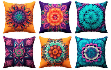 Vibrant Flower Cushion Collection Isolated On Transparent Background PNG.
