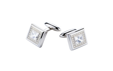 Elegant Square Diamond Cufflinks Isolated On Transparent Background PNG.