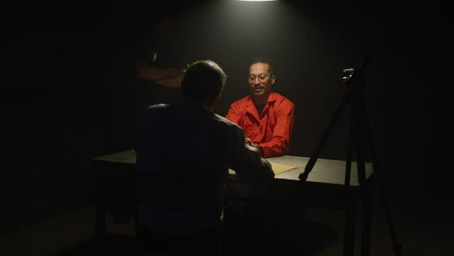 Police team interrogating an inmate cold case