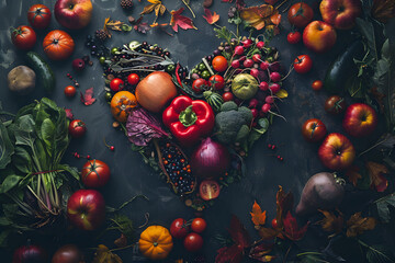 Heart shape made with various vegetables and fruits - 768215807