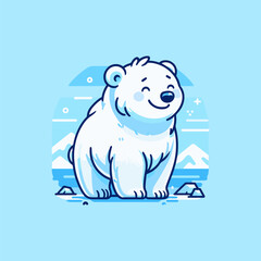Vector graphic of a cute polar bear with blue background.