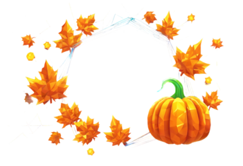 Futuristic stars poster vector falling Harvest text glowing pumpkin polygonal maple festival dark illustration template wireframe background Thanksgiving design Happy low blue leaves