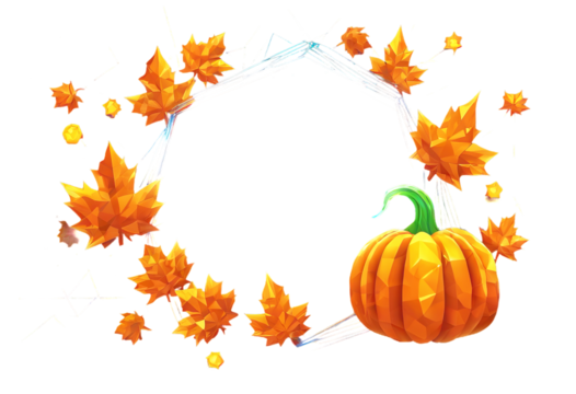 Futuristic stars poster vector falling Harvest text glowing pumpkin polygonal maple festival dark illustration template wireframe background Thanksgiving design Happy low blue leaves