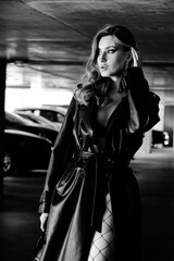 woman in leather coat - 768217073