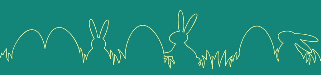 Design of a Easter decoration with eggs and rabbits. Simple banner. Vector illustration
